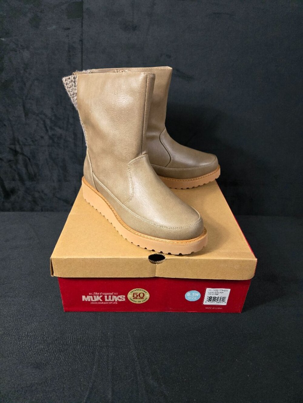 MUK LUKS Women's 8.5 Wide Stone Mid-Calf Winter Boots Side Zip NIB